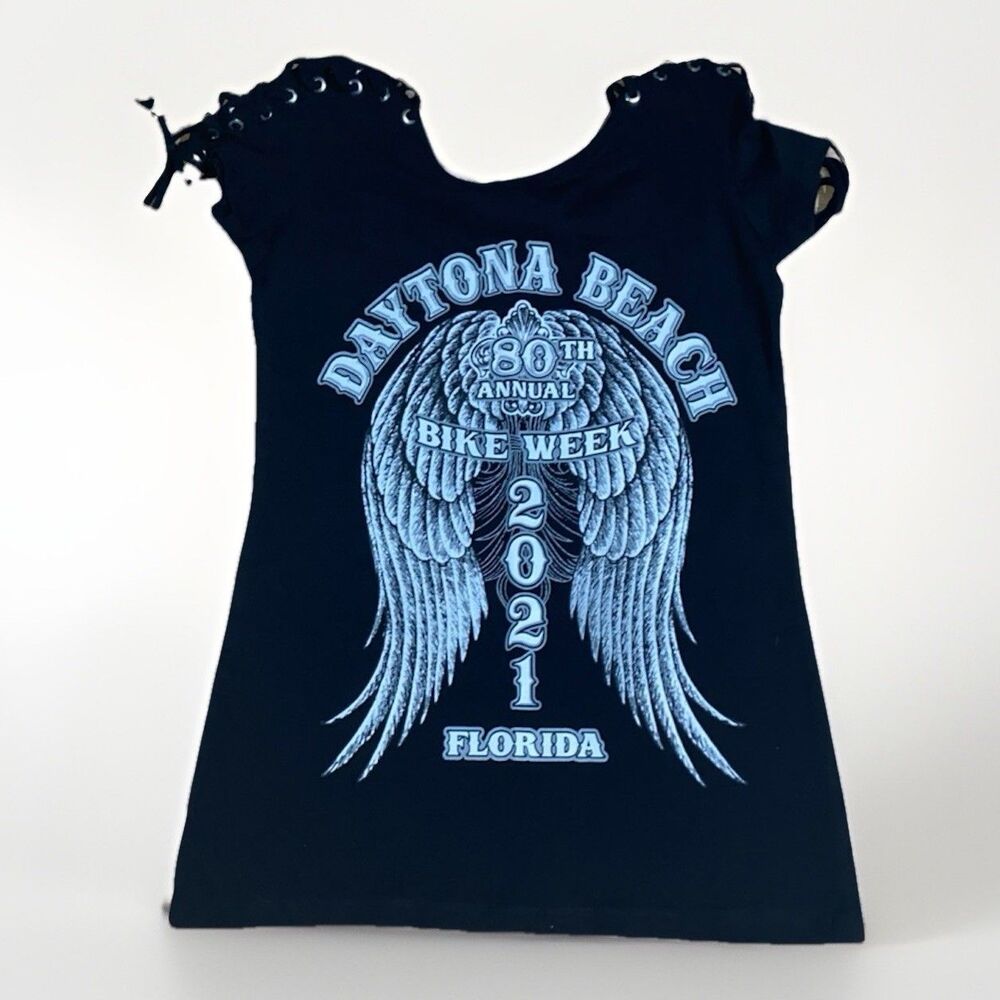 Vance Biker Wear 2021 Daytona Bike Week Black T Shirt Lace Up Shoulders Size M